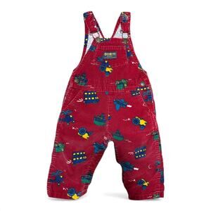 Vintage Oshkosh Paper Tag Rex Transportation Pattern Overalls 18m